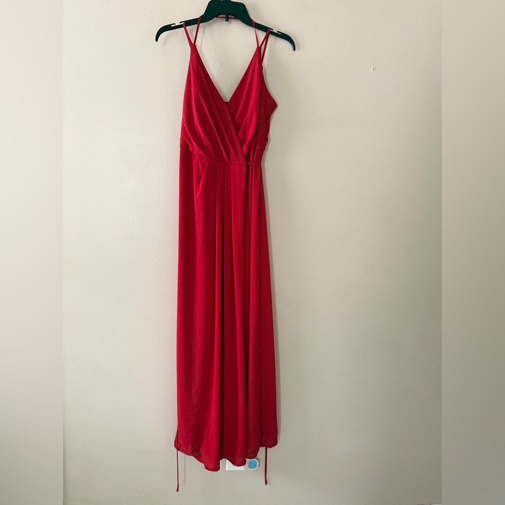 David’s Bridal Red dress size 4 Prom Maxi evening party ball gown straps wrap - Picture 3 of 12